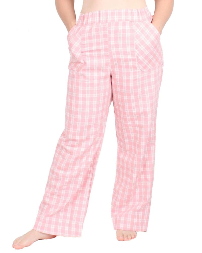 Front of a model wearing a size L Paige Plaid Flannel Lounge Pant in Pink by Undersummers. | dia_product_style_image_id:289578